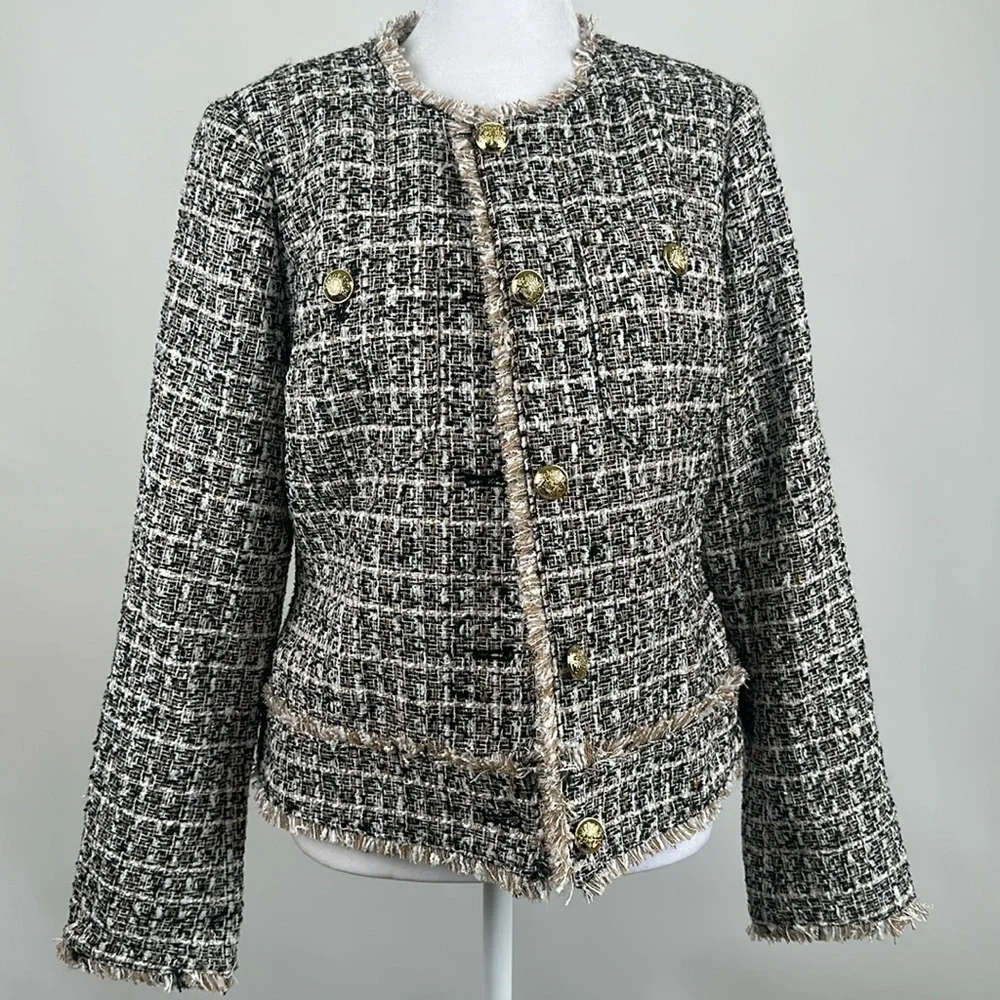 Dennis Basso Tweed Jacket with Pockets Brown/Gold Size 4 NWT